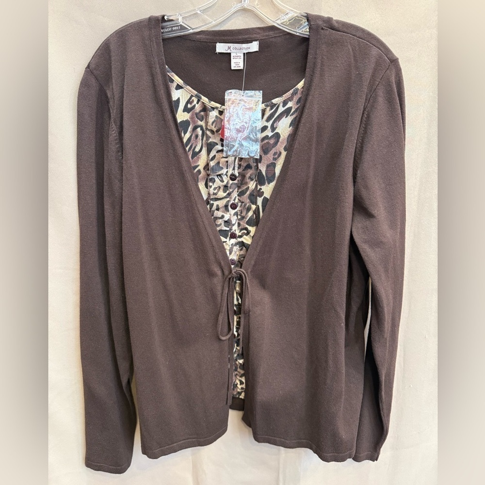 NWT JM Collection Brown Animal Print Sweater Top Size L